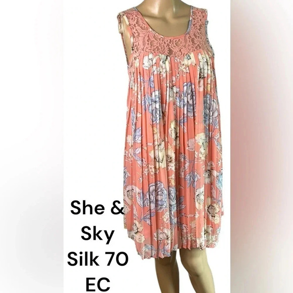 She  & Sky dress,silk,halter,plisse,lace,floral flounce,summer dress,boho,event - Picture 1 of 15